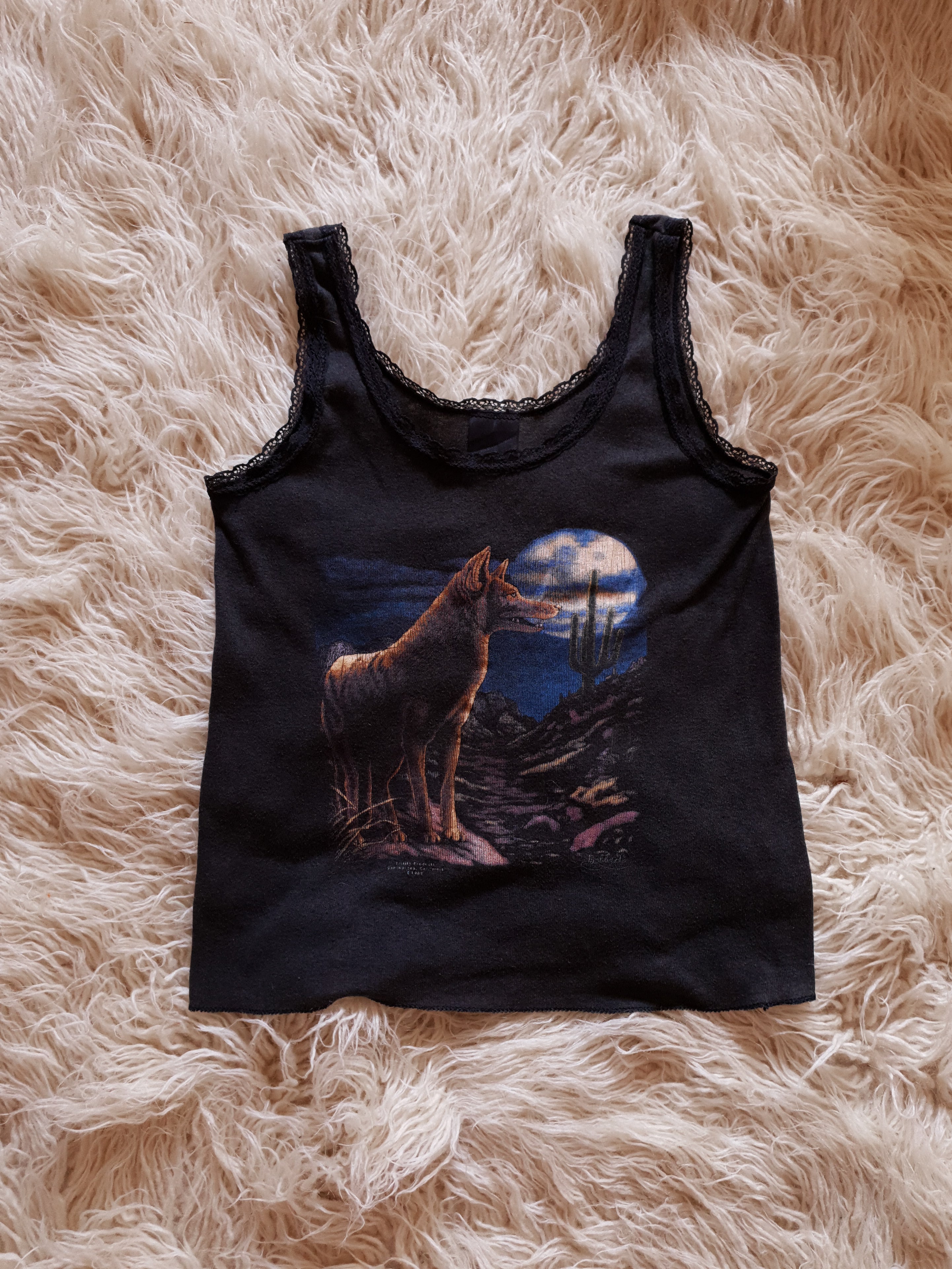 Vintage 1989 3D 'Bobby G' Print Wolf Lace Singlet
