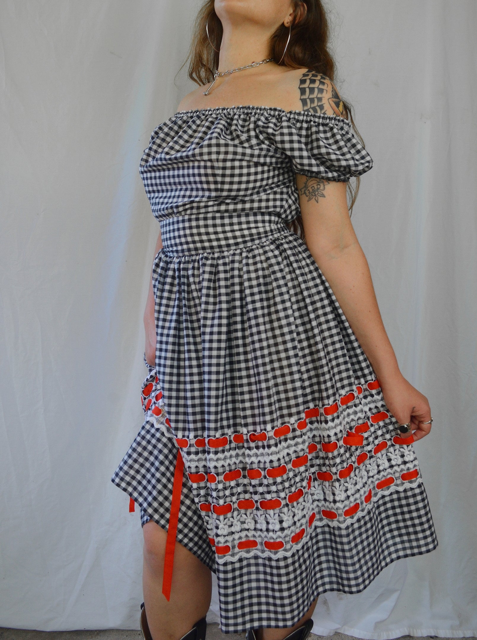 Vintage 1960s Gingham Milkmaid Dress