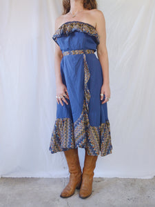 Vintage 70s 'Spunkys' Strapless Prairie Dress