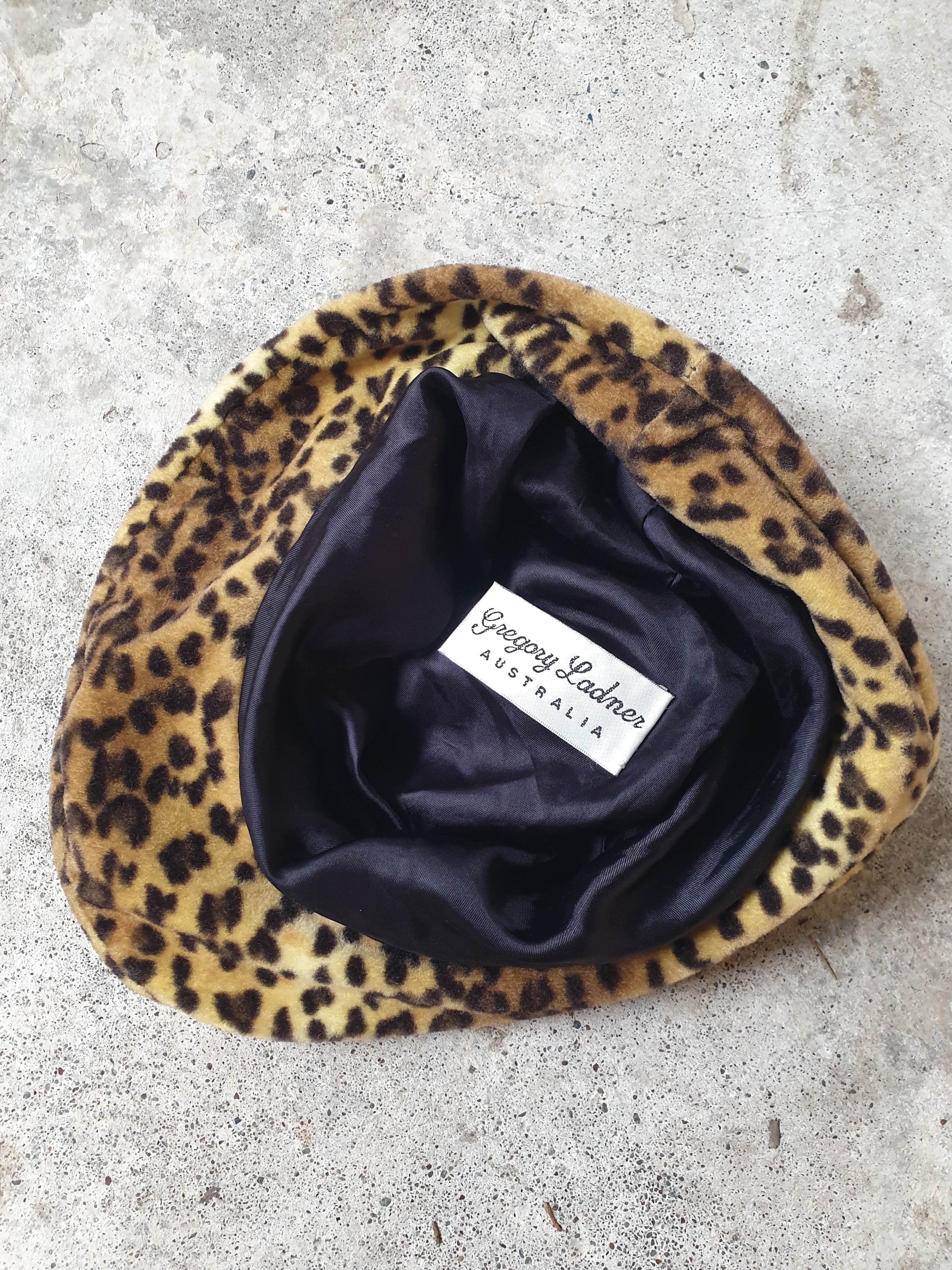 Vintage Burgundy & Leopard Print Velvet Bucket Hat