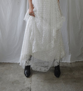 Vintage 1970s Lace Handkerchief Maxi Wedding Dress