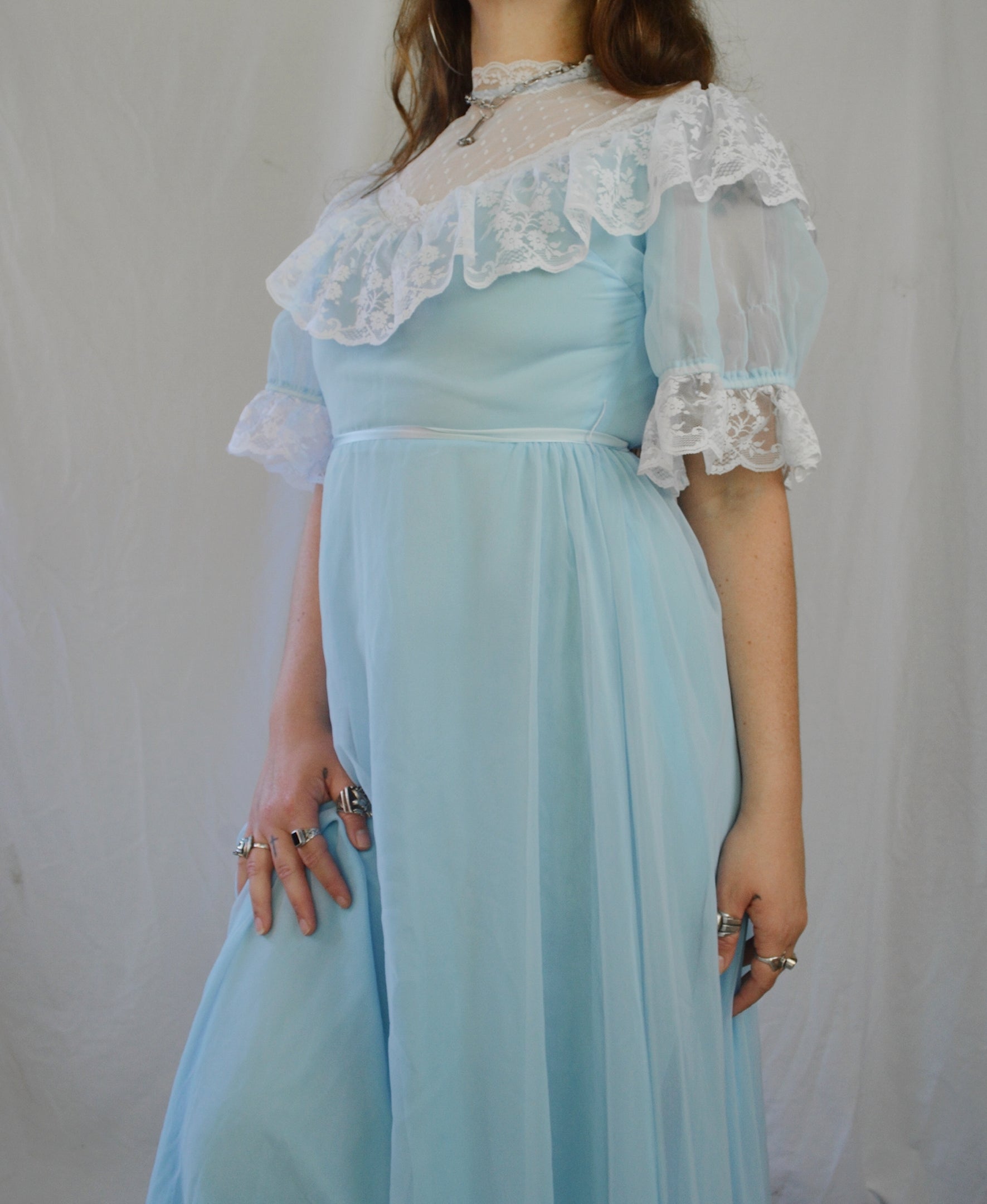 Vintage 1970s Blue Maxi Prairie Dress