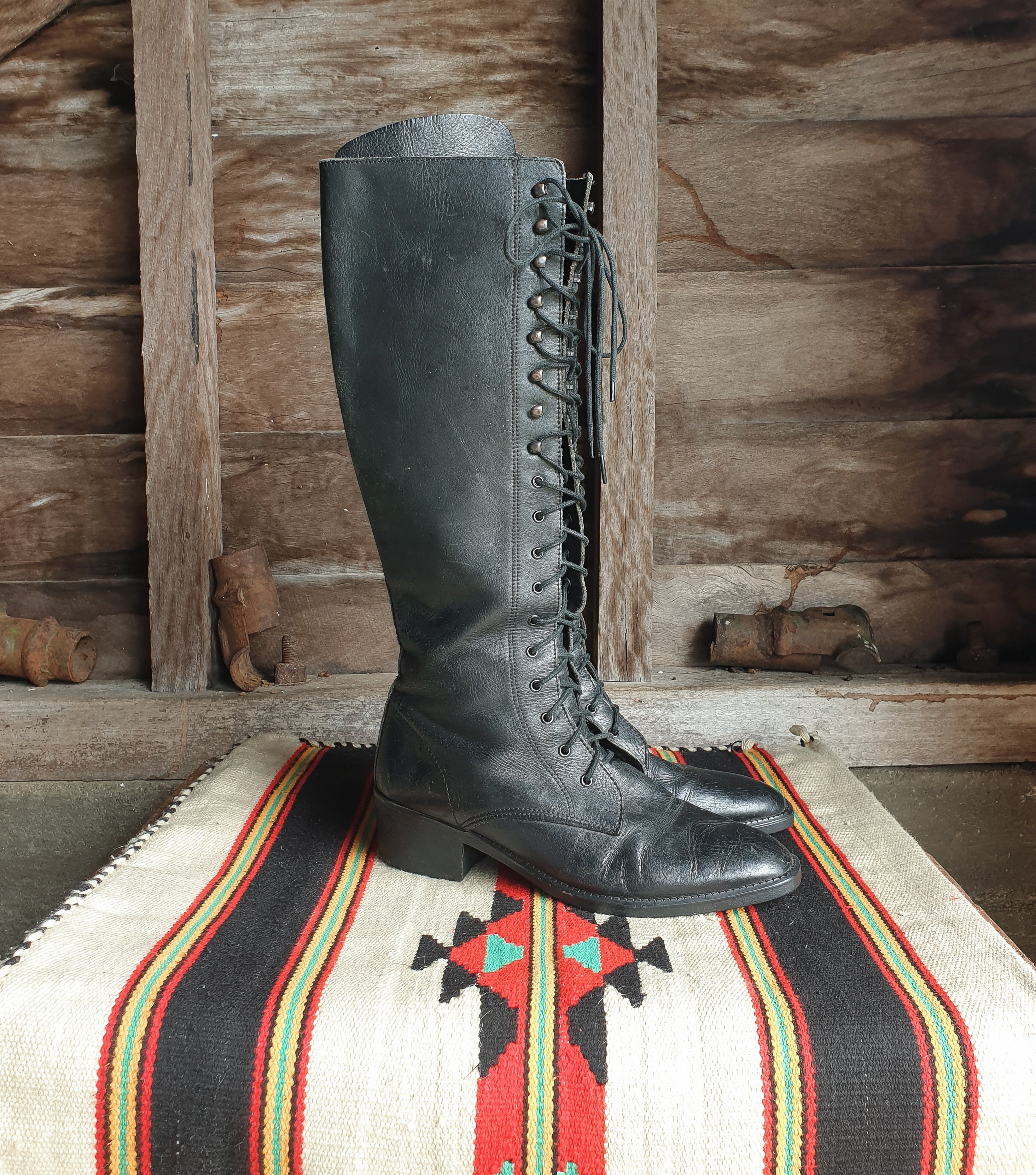 Vintage Leather Lace Up Knee High Boots