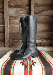 Vintage Leather Lace Up Knee High Boots