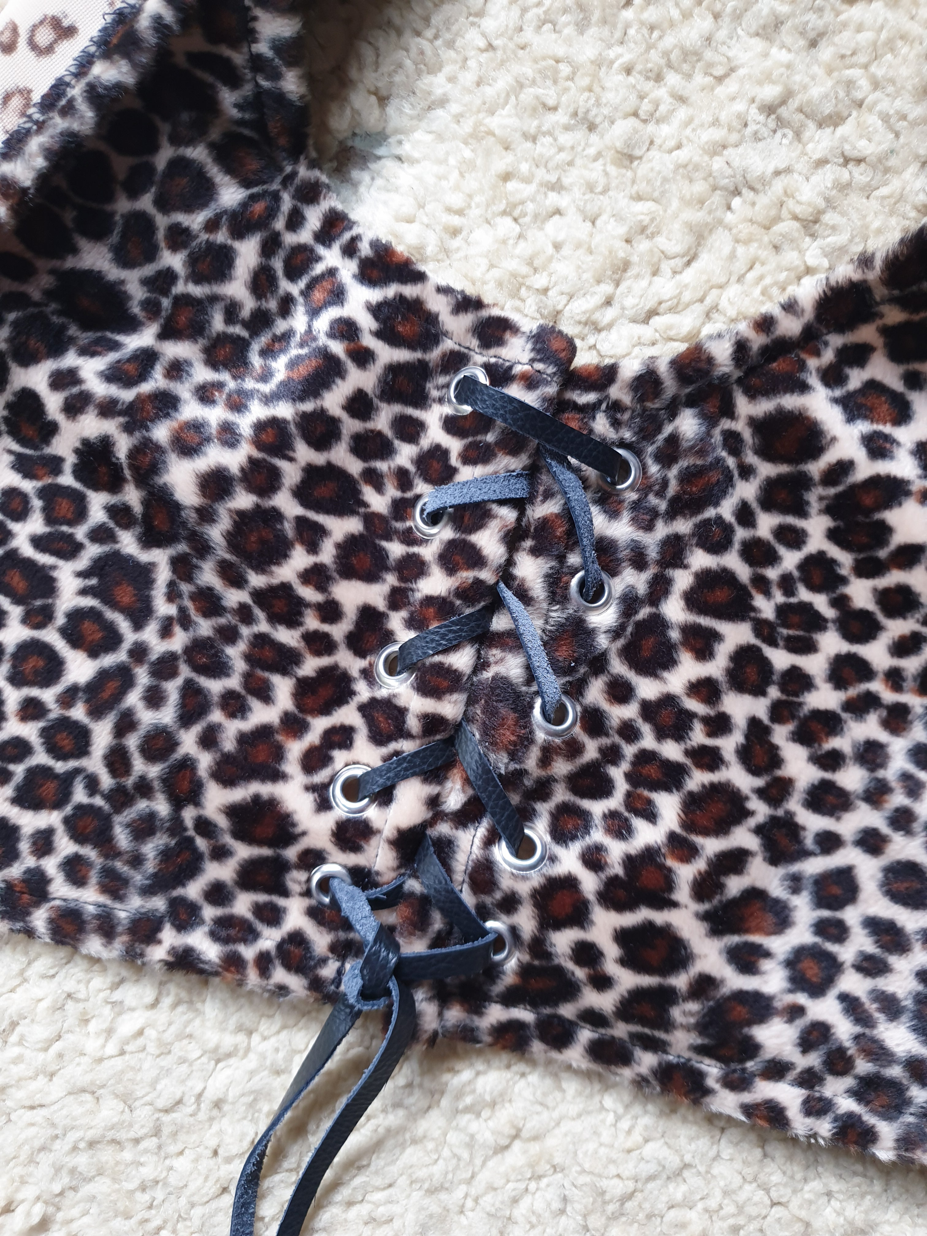 Handmade 'Magic Mama' Faux Fur Leopard Print Lace Up Vest