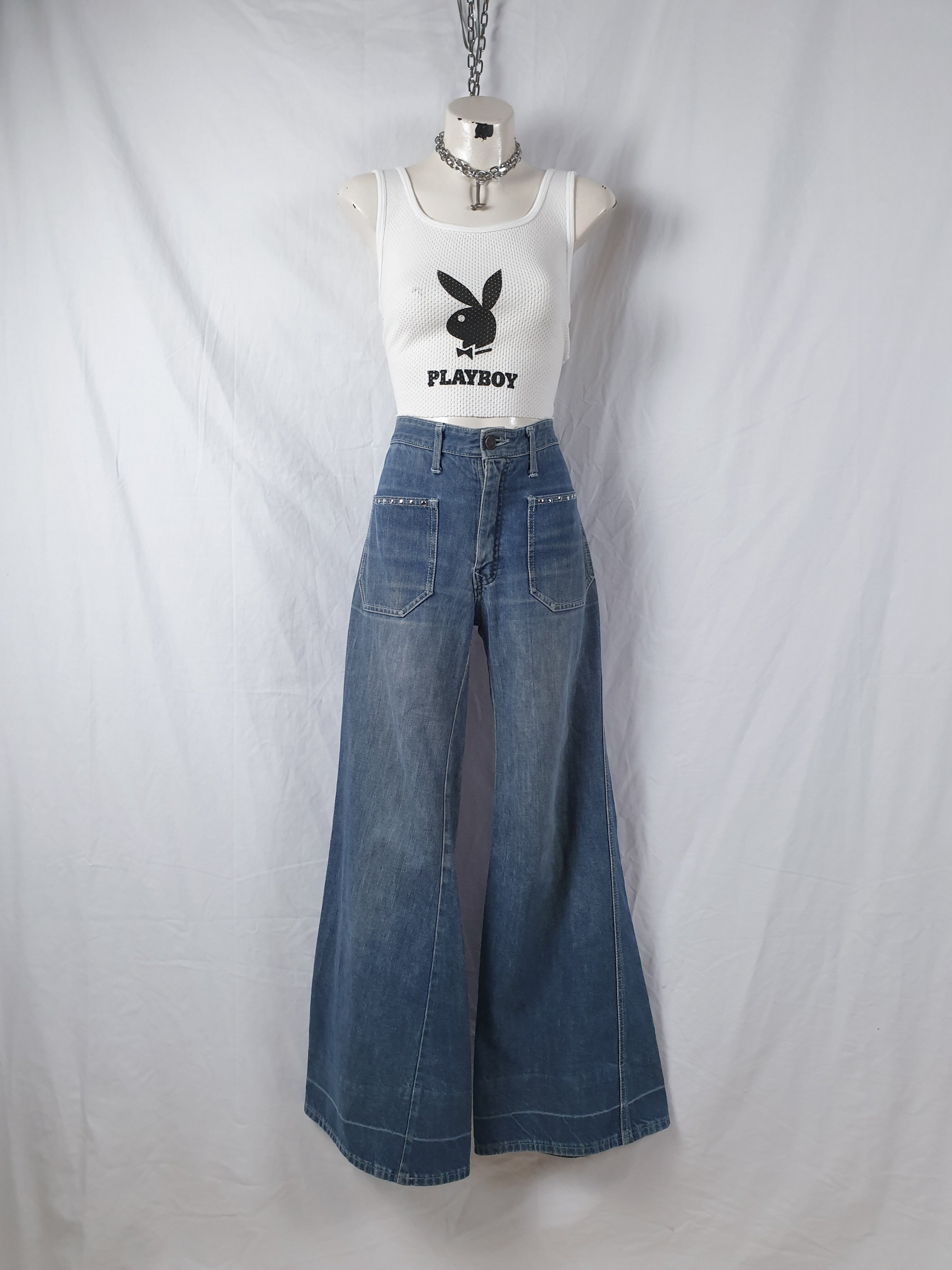 Vintage 1970s 'Colonials' Denim Studded Flare Jeans