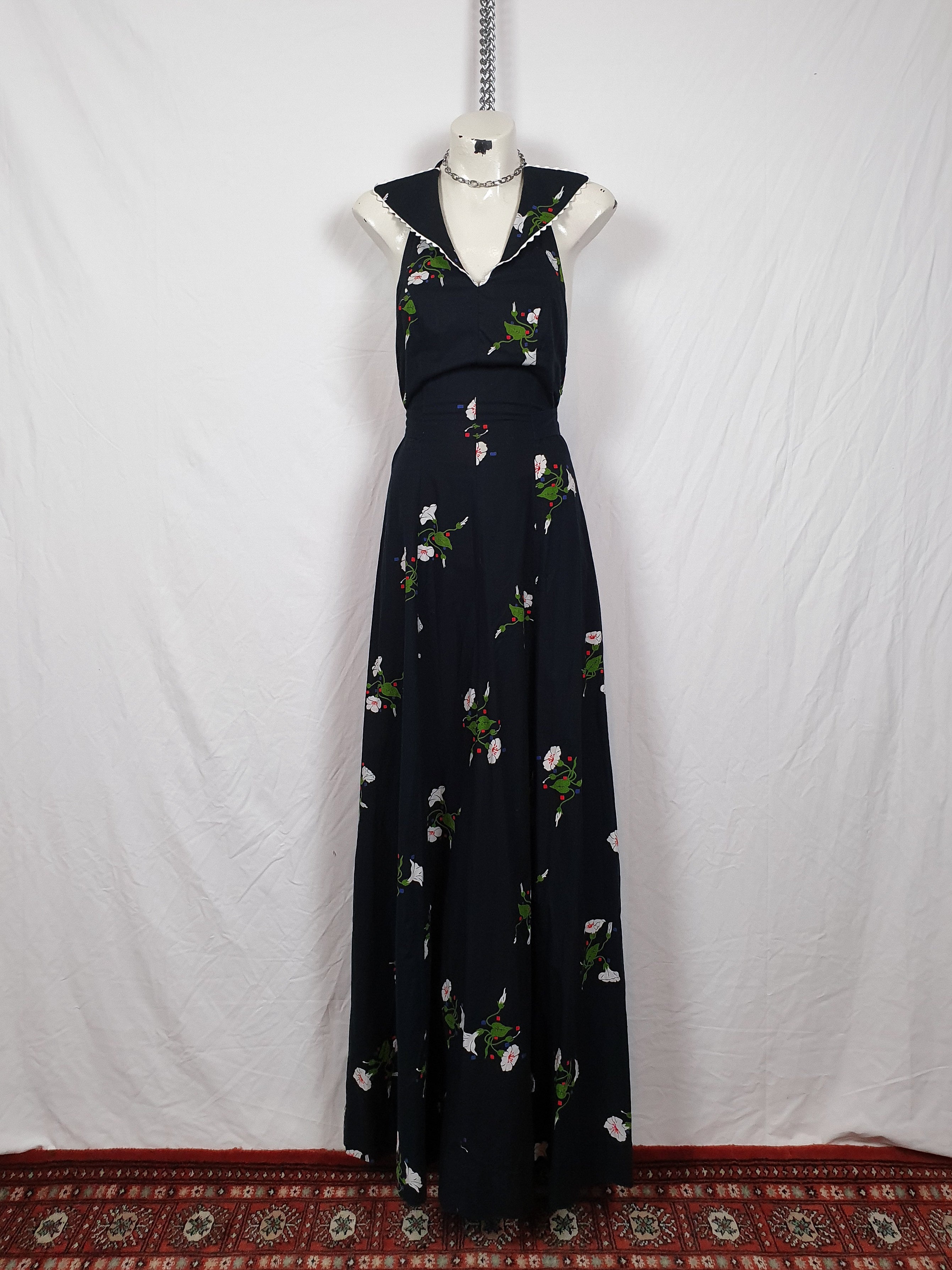 Vintage 1970s Backless Maxi Halter Dress