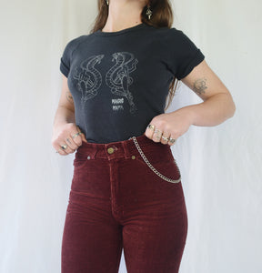 Vintage Magic Mama Handprinted 'Cobras' Black Ringer Tee