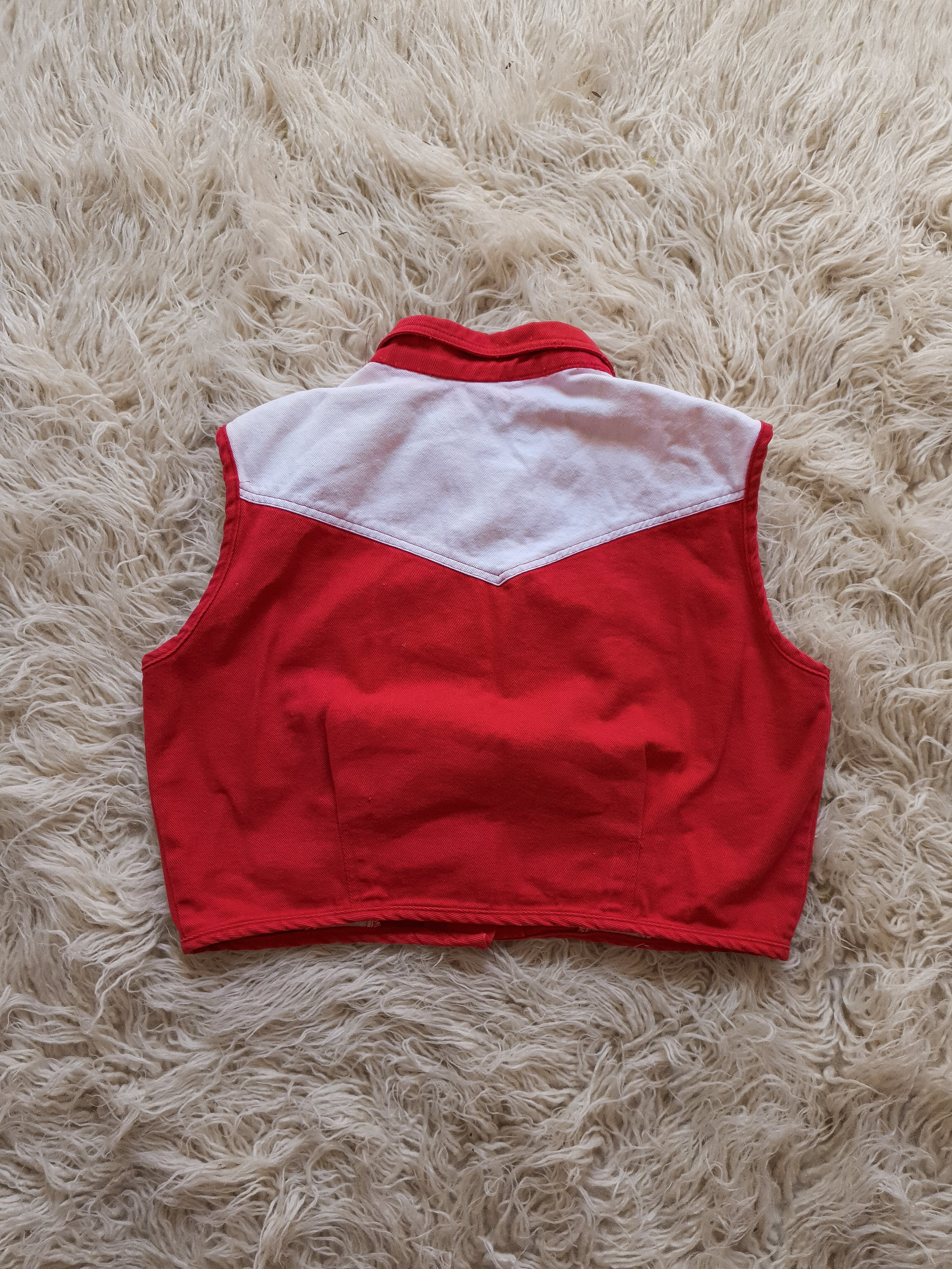 Vintage 1980s Red & White Western Denim Vest
