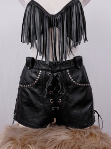 Vintage 1980s/90s Lace Up Studded Leather Shorts