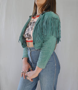 Studded Turquoise Suede Fringe Jacket