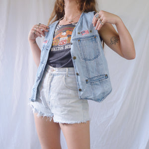 Vintage Embroidered American Flag Denim Vest