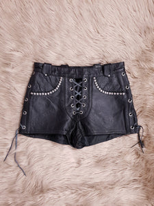 Vintage 1980s/90s Lace Up Studded Leather Shorts