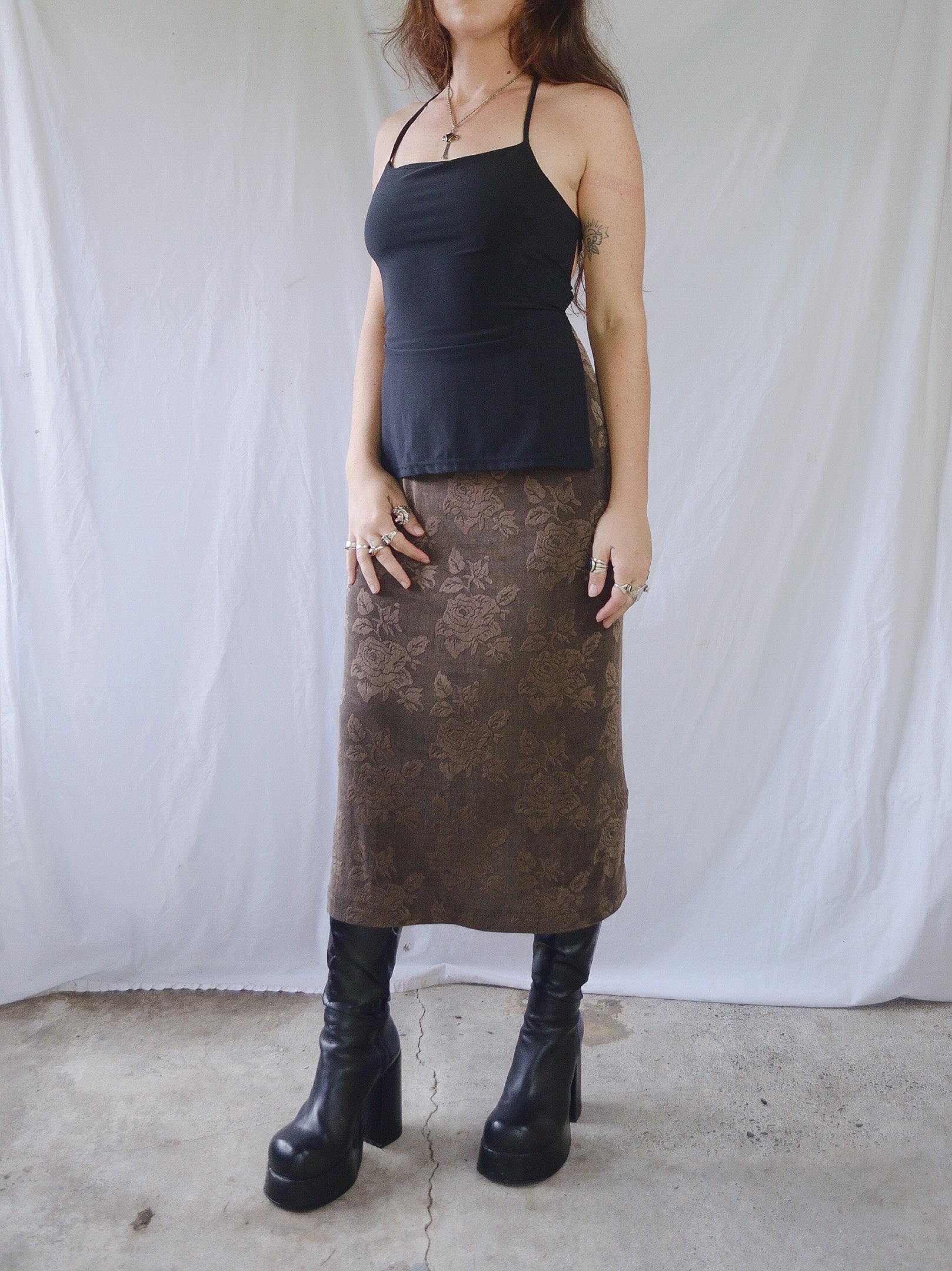 Vintage 90s Gold Rose Skirt