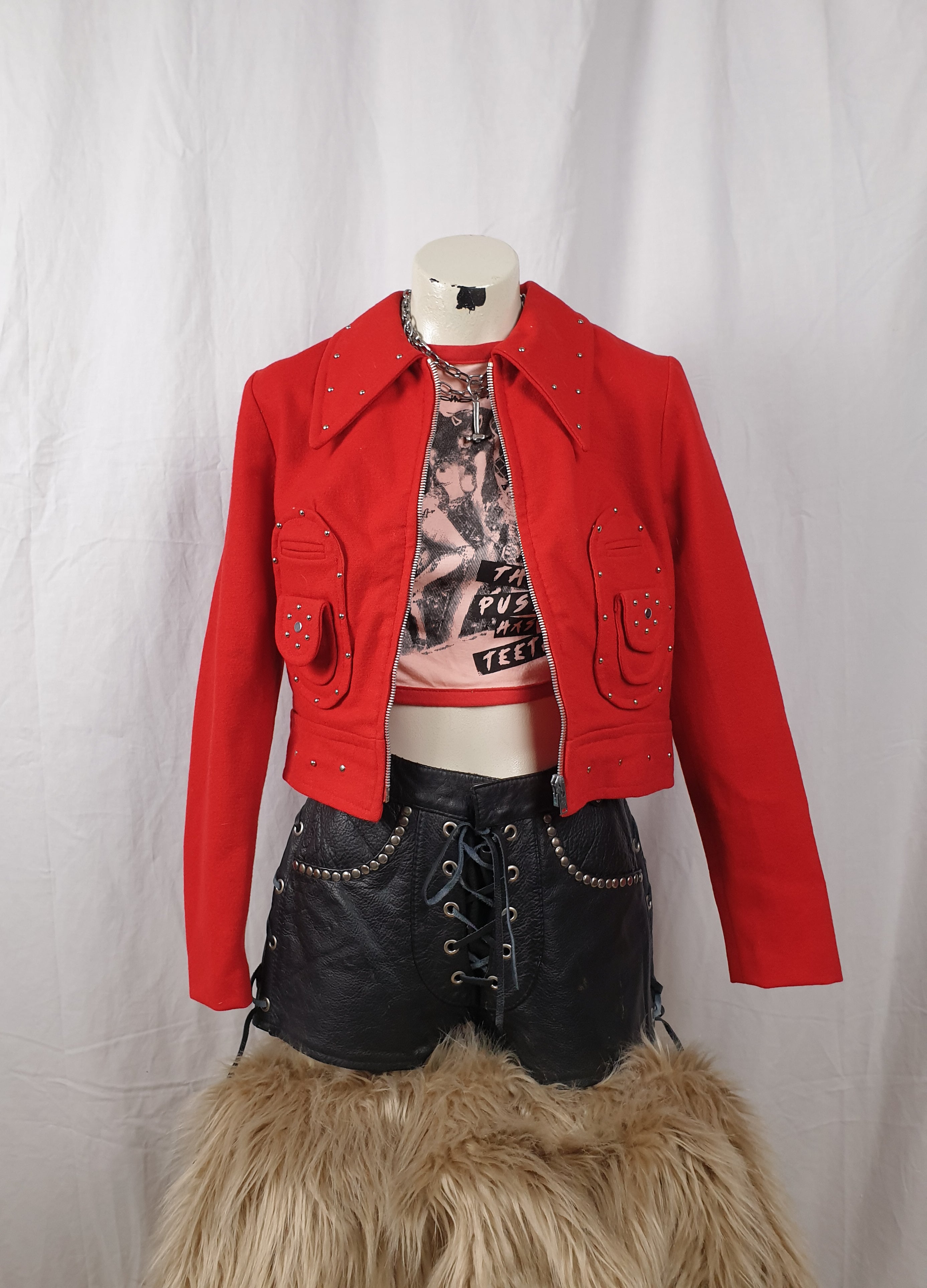 Vintage 1970s Studded Red Wool Jacket
