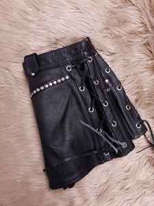 Vintage 1980s/90s Lace Up Studded Leather Shorts