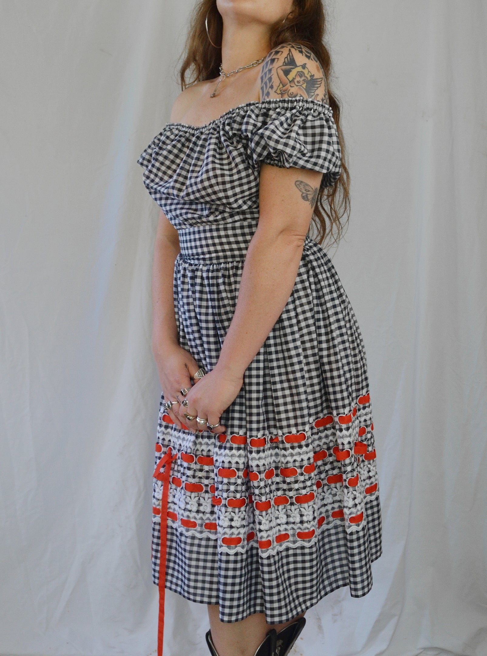 Vintage 1960s Gingham Milkmaid Dress