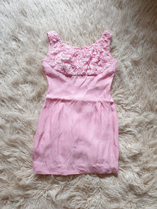 Vintage 1960s/70s Pink Lace Bodice Mini Dress