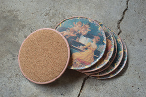 Vintage 1980/90s Tin of x6 Cherub Angel Cupid Renaissance Coasters