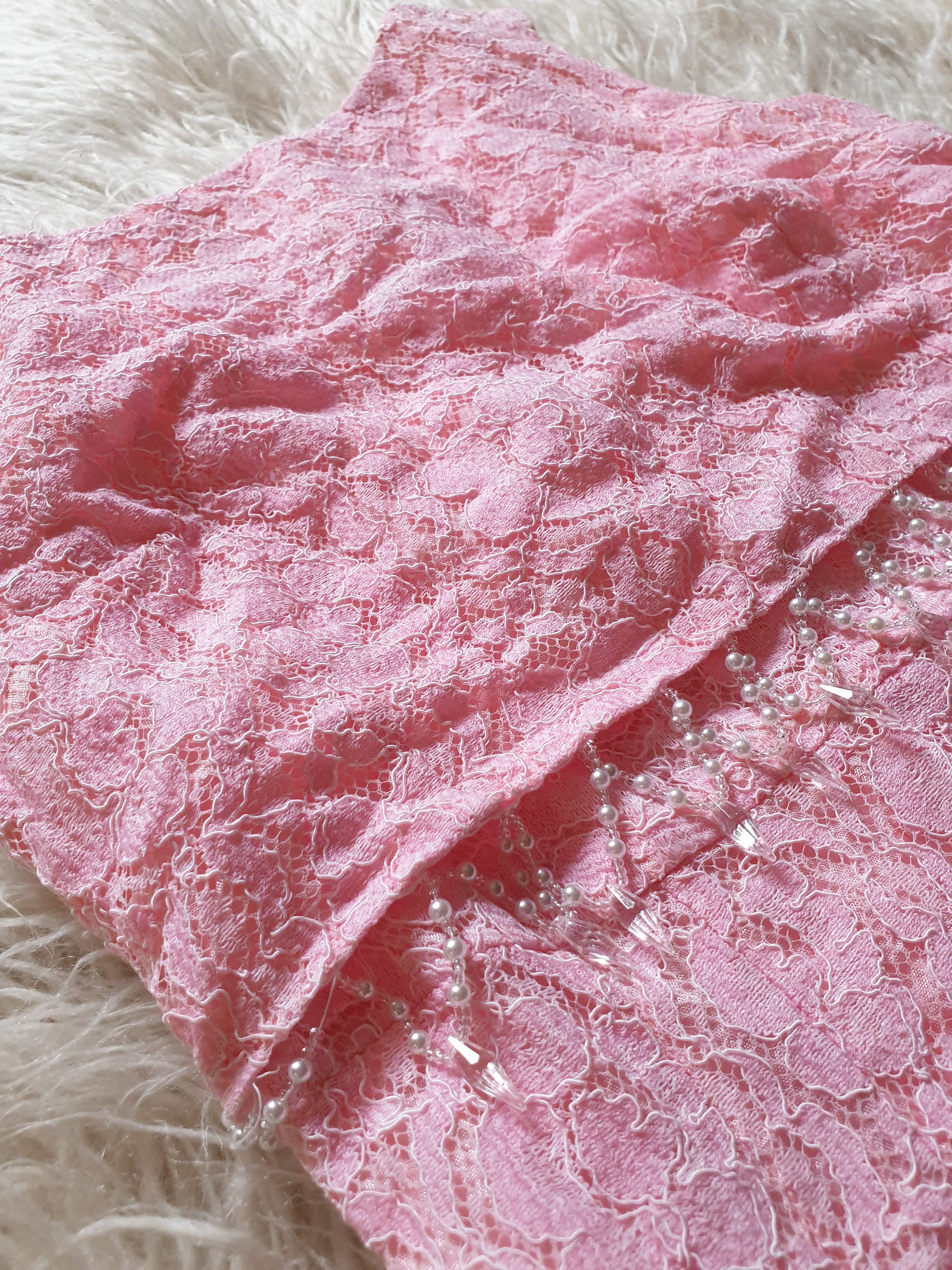Vintage 1960s/70s Pink Lace Beaded Maxi Dress
