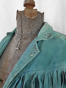 Studded Turquoise Suede Fringe Jacket