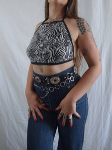 Handmade Black & White Animal Print Halter Top