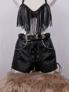 Vintage 1980s/90s Lace Up Studded Leather Shorts