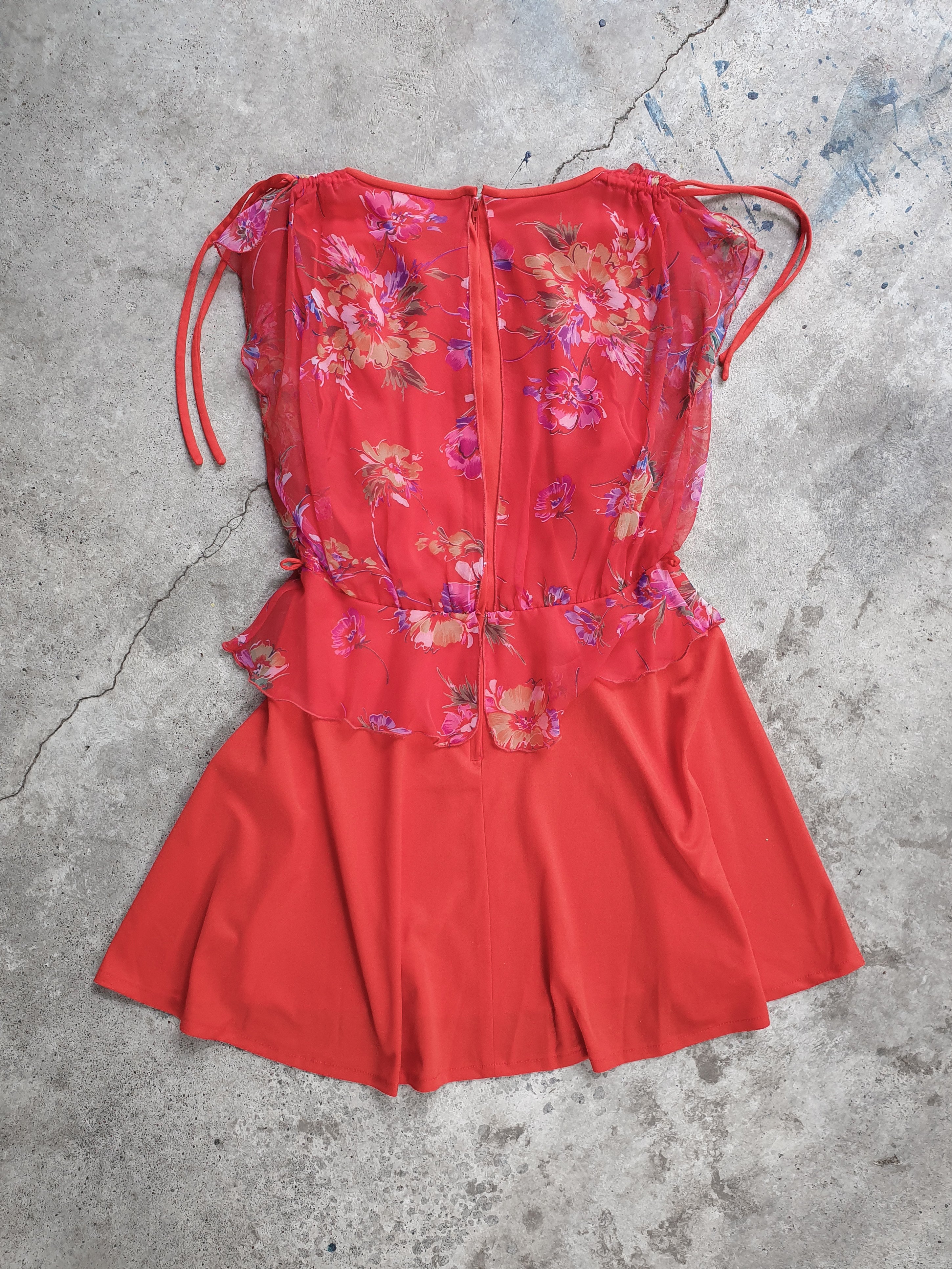 Vintage 1970s Red Floral Mini Dress