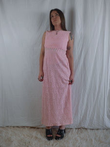 Vintage 1960s/70s Pink Lace Beaded Maxi Dress