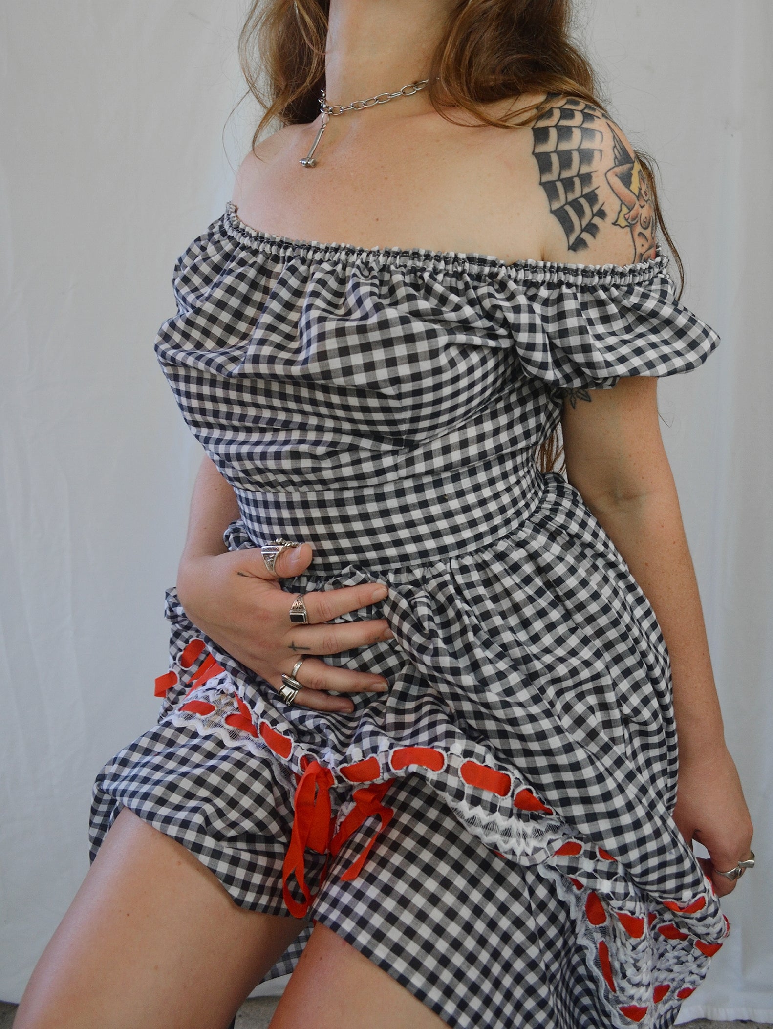 Vintage 1960s Gingham Milkmaid Dress