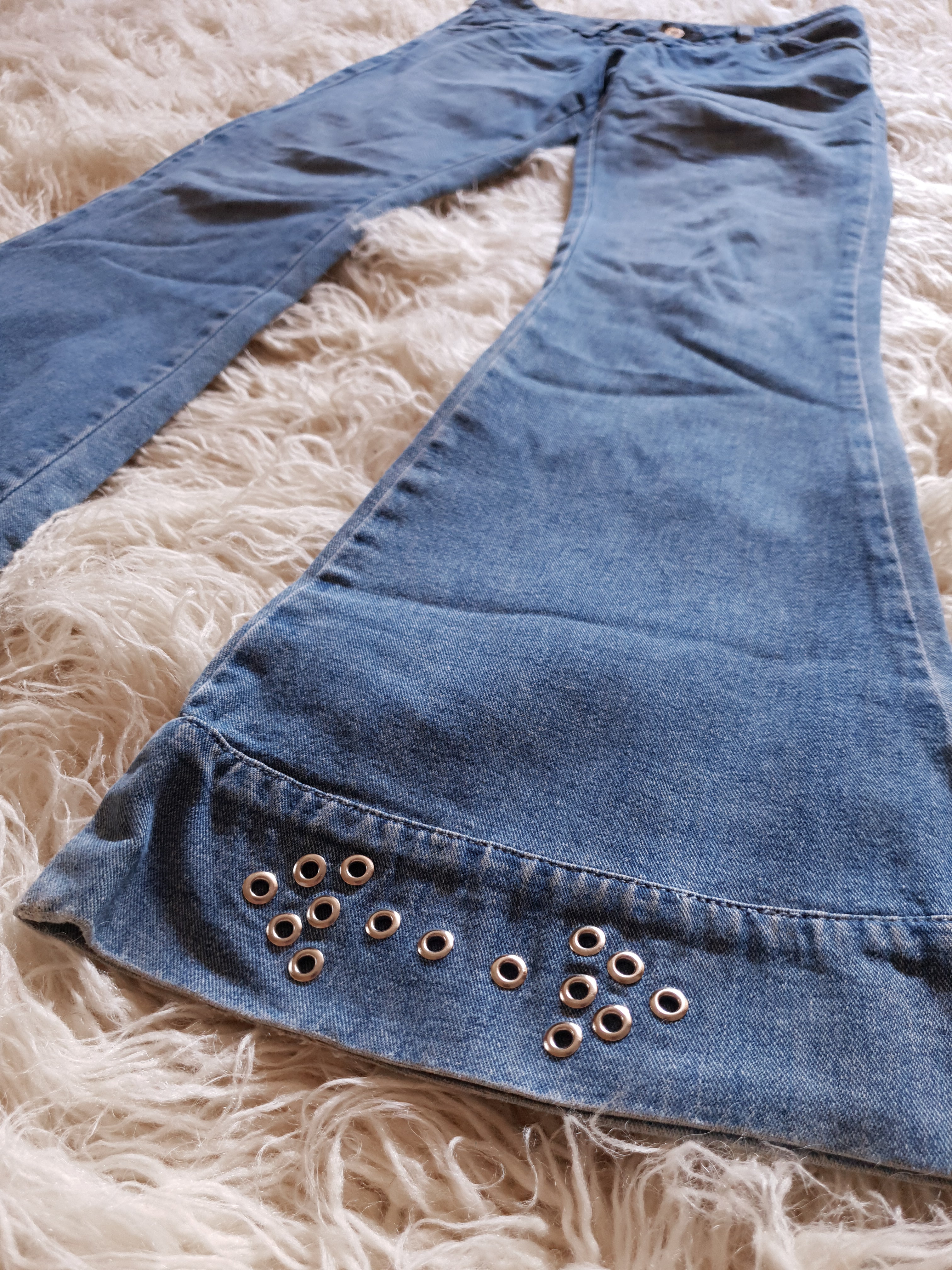 2000s Low Waist Studded Eyelet Denim Flares