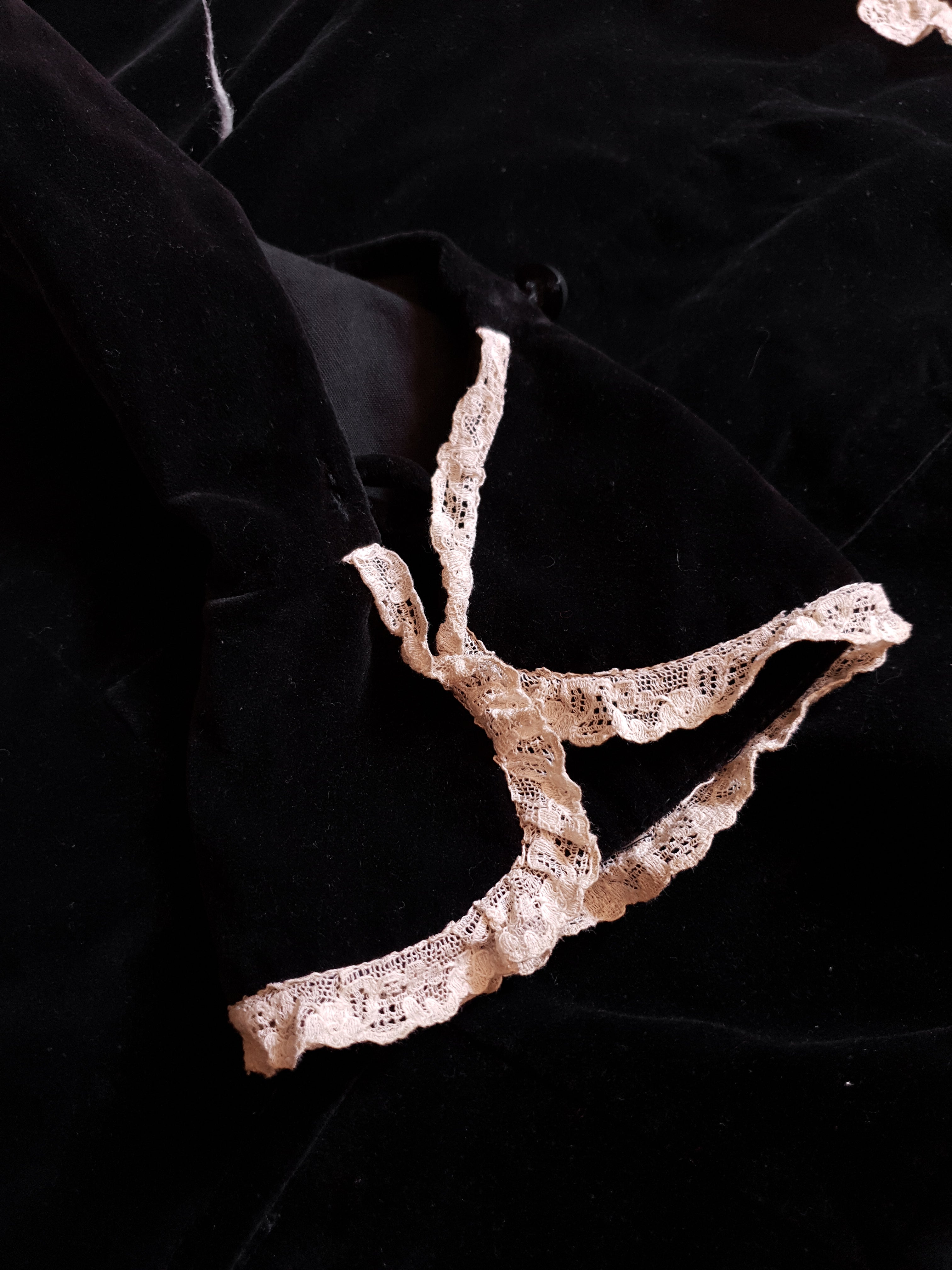 Vintage 1970s Black Cotton Velvet Edwardian Revival Maxi Prairie Dress