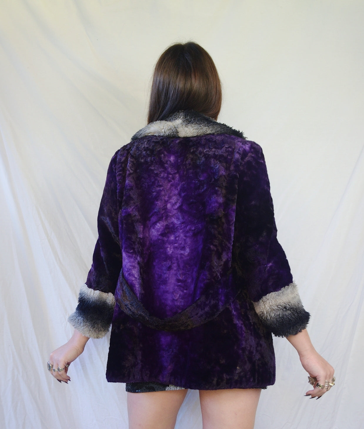 Vintage Crushed Velvet & Faux Fur Jacket