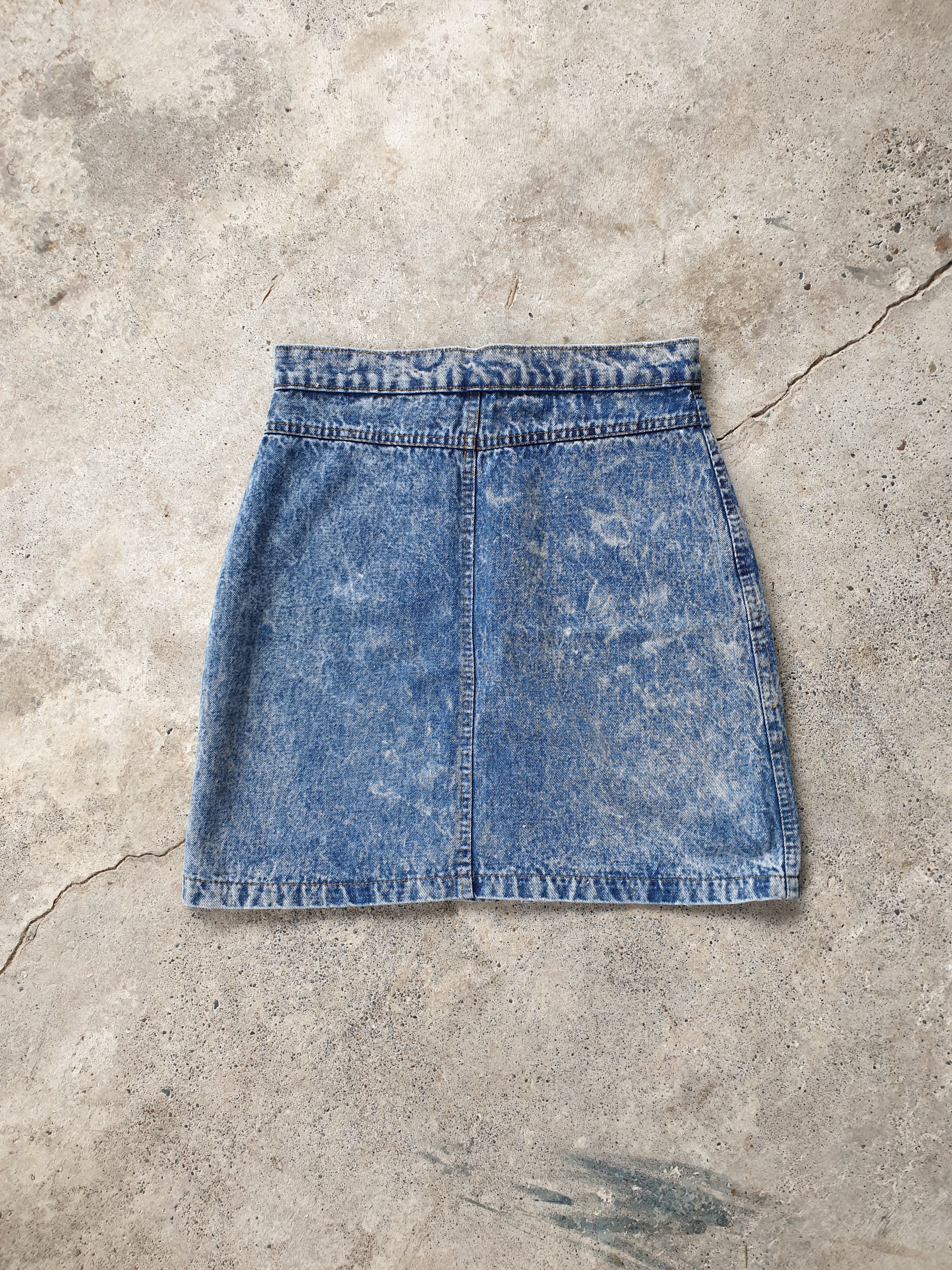 Vintage 80s Acid Wash Zip Front Denim Mini Skirt