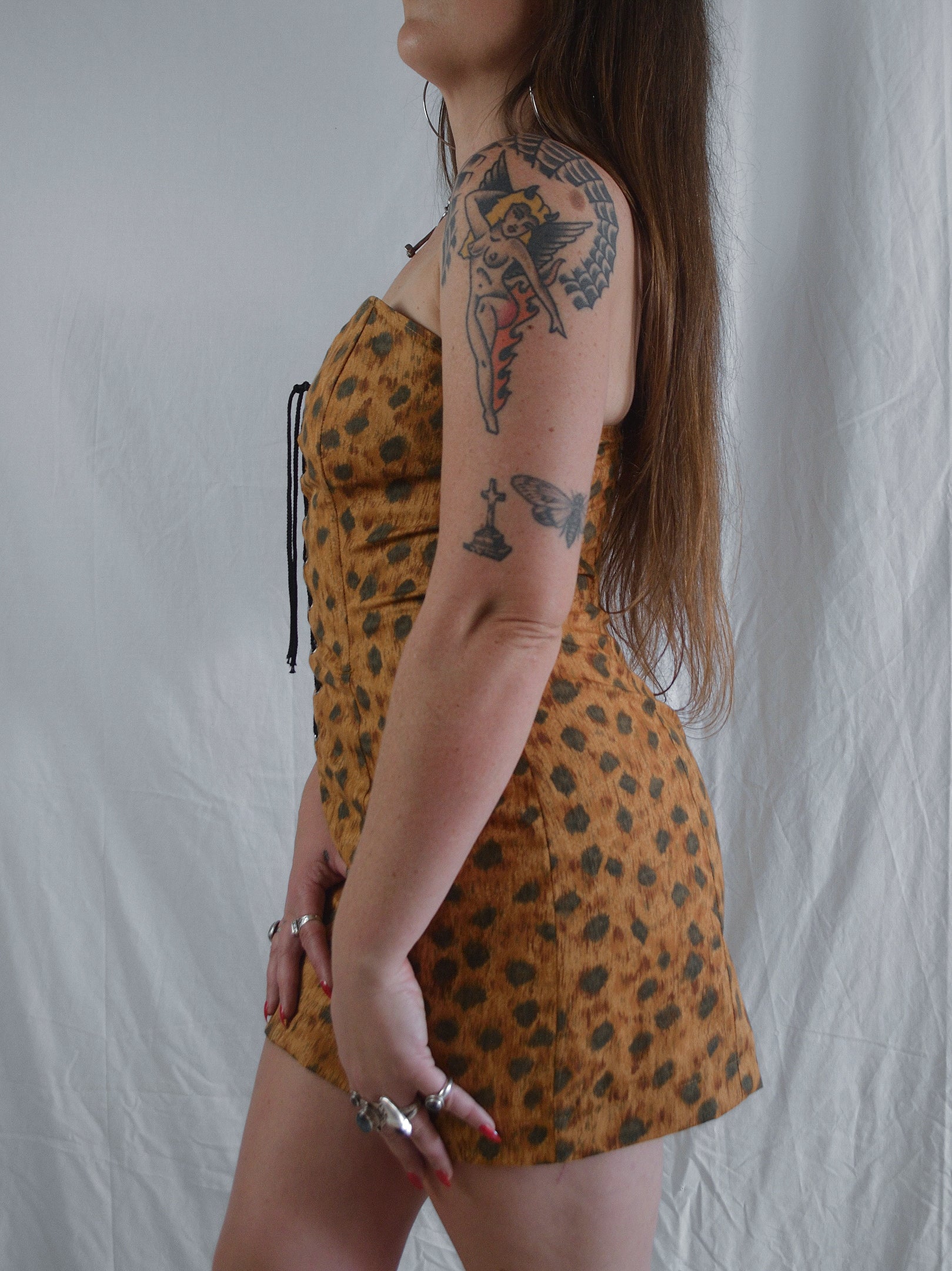 Vintage 1980s/90s Leopard Print Lace Up Dress