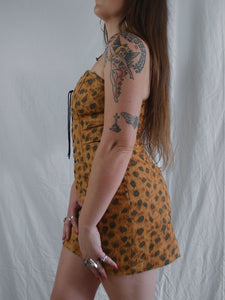 Vintage 1980s/90s Leopard Print Lace Up Dress