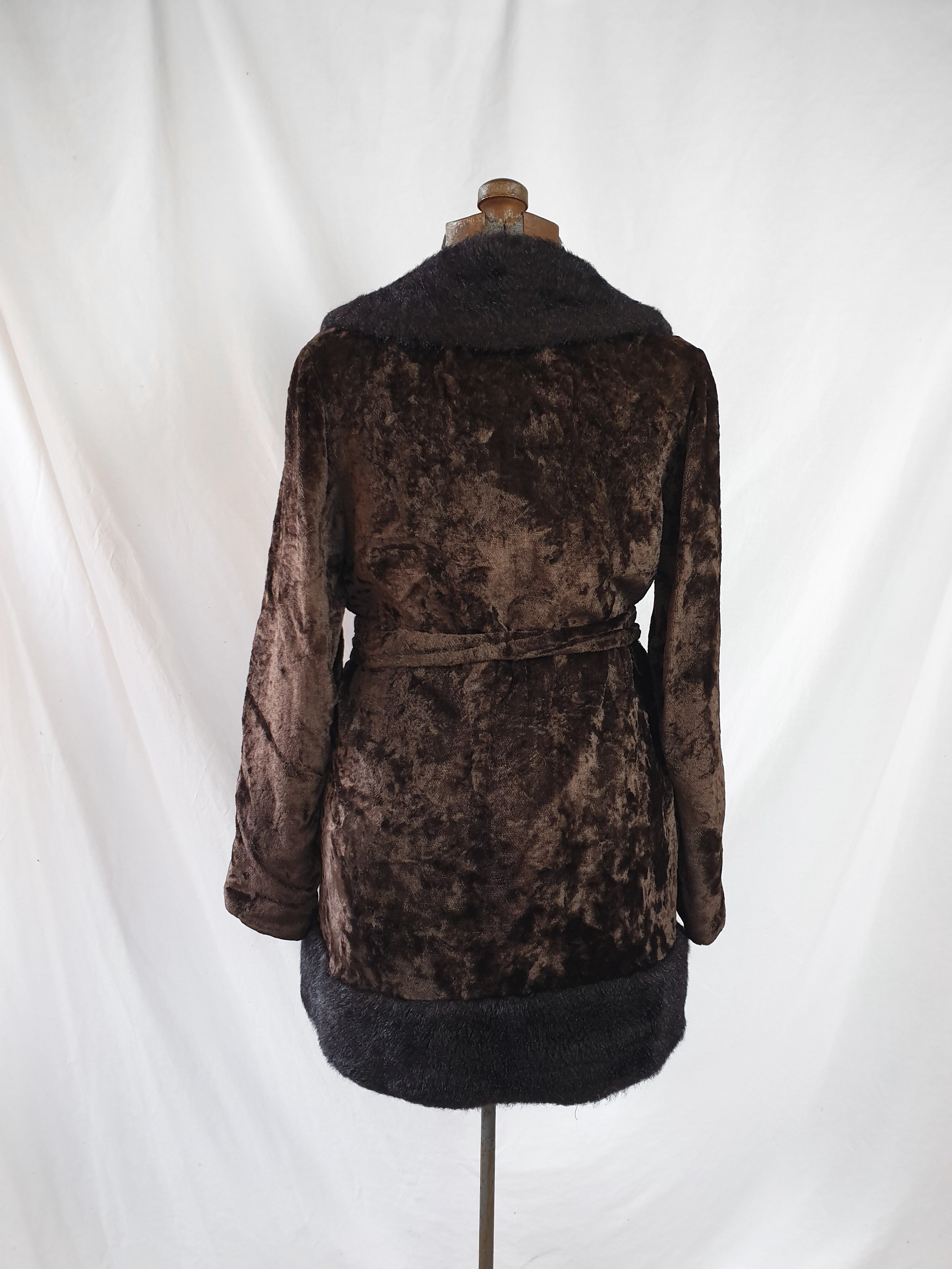 Vintage Chocolate Brown Faux Fur & Velvet Coat