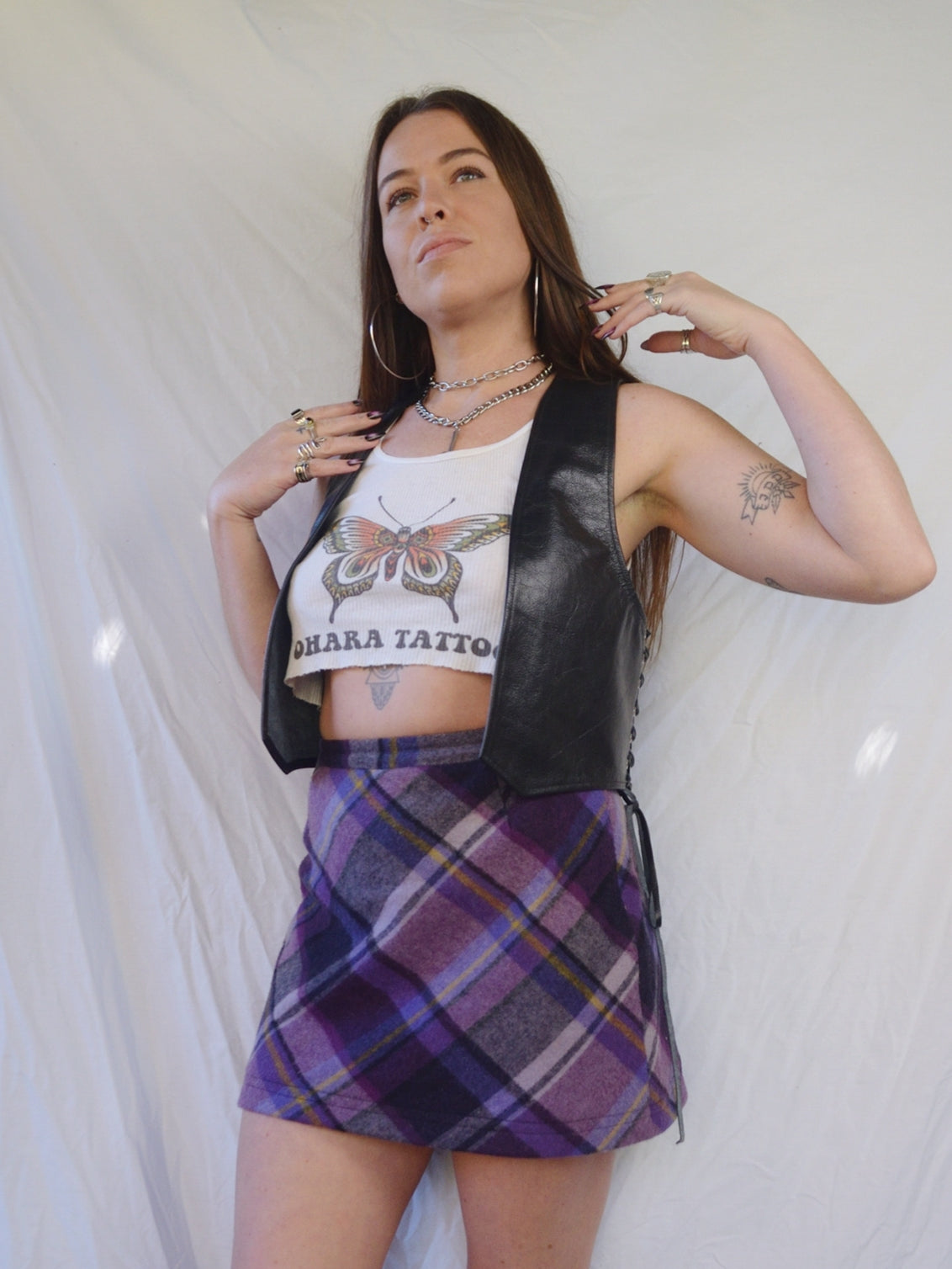 Vintage 90s Purple Wool Plaid Mini Skirt