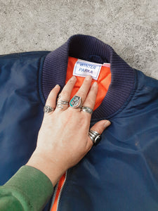 Vintage MA1 Style Navy & Orange Bomber Jacket