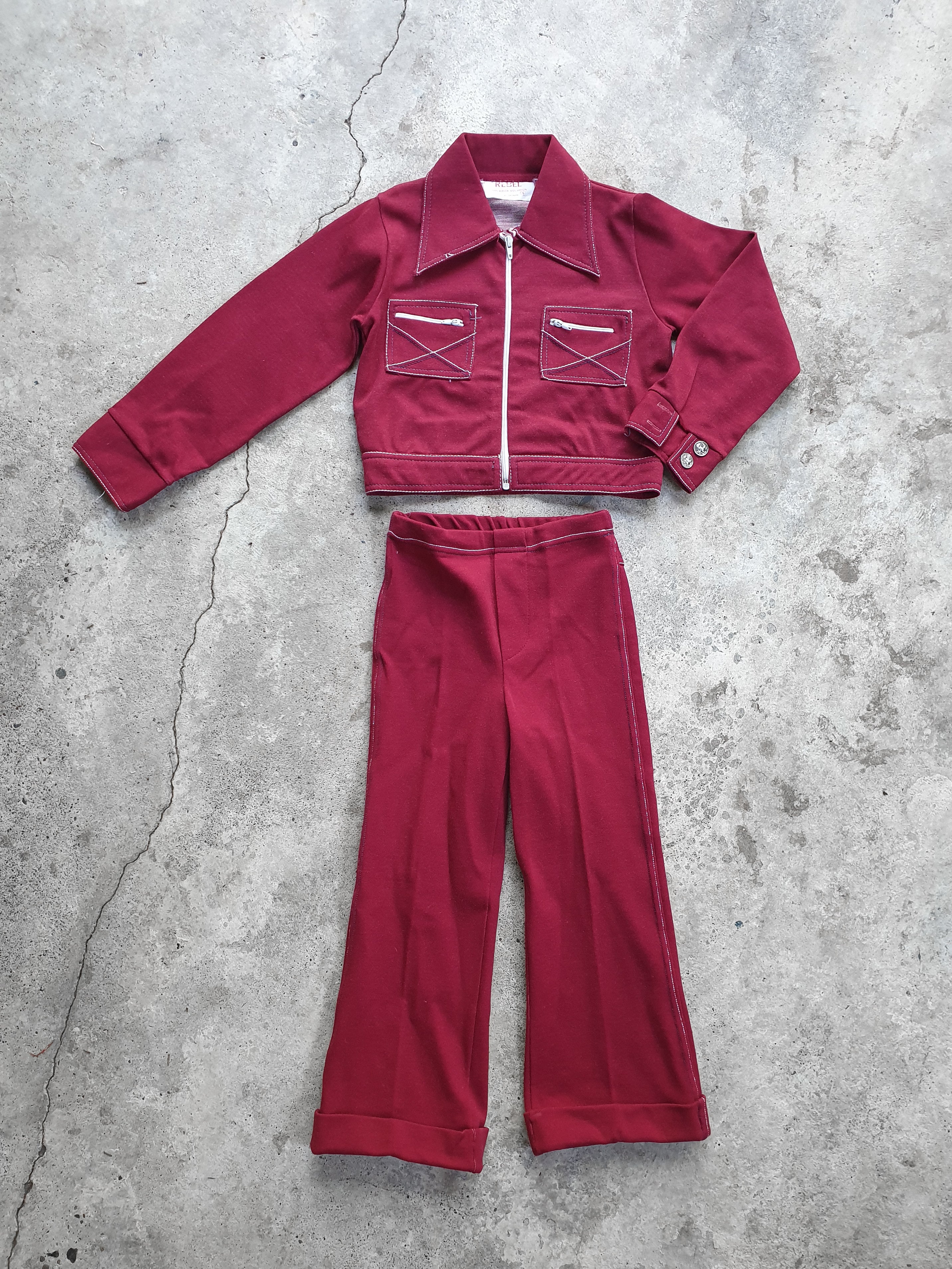 Vintage 1970s Kids Flared Suit - Burgundy