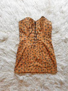 Vintage 1980s/90s Leopard Print Lace Up Dress
