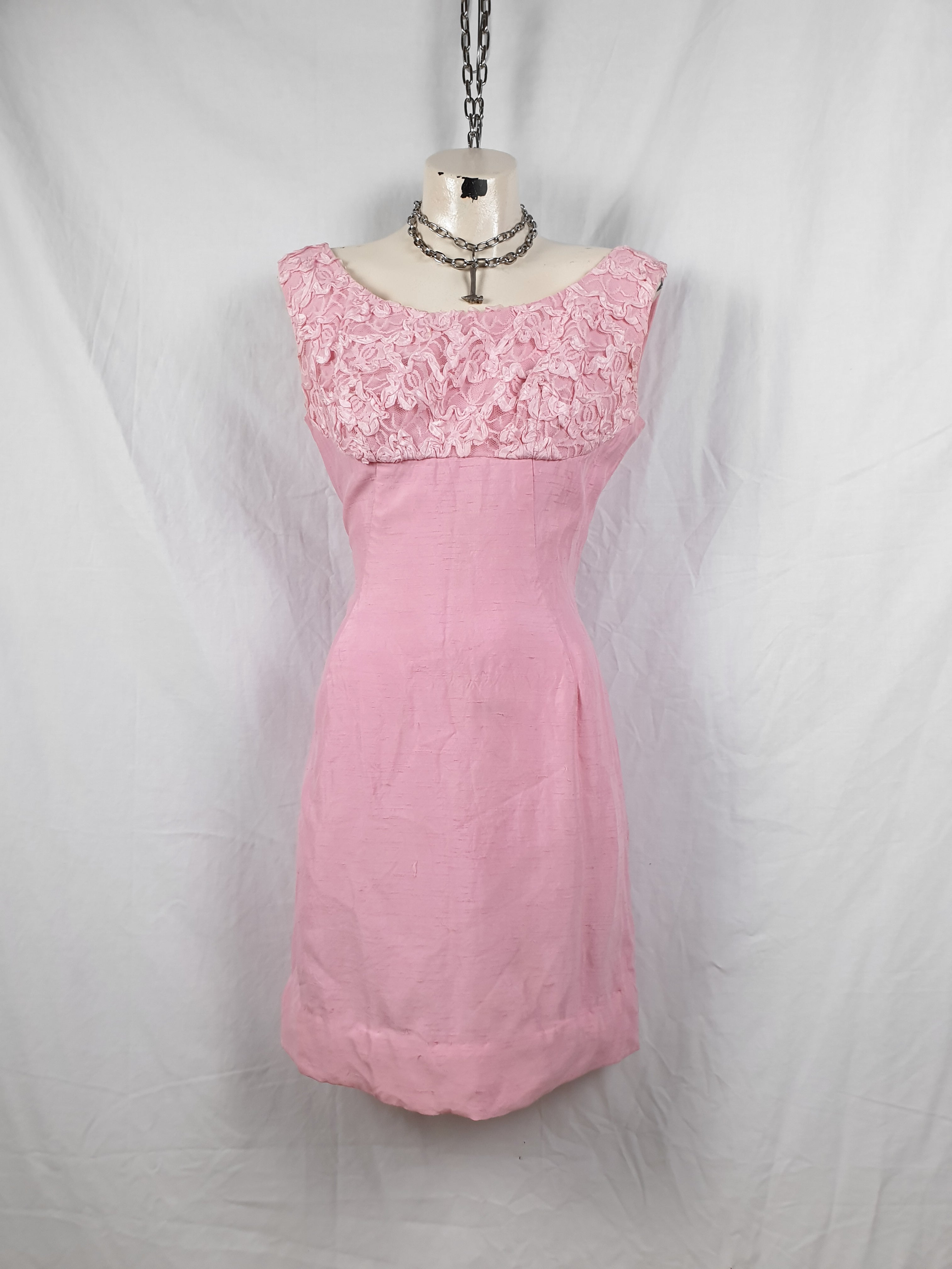 Vintage 1960s/70s Pink Lace Bodice Mini Dress