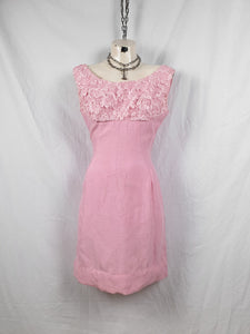 Vintage 1960s/70s Pink Lace Bodice Mini Dress