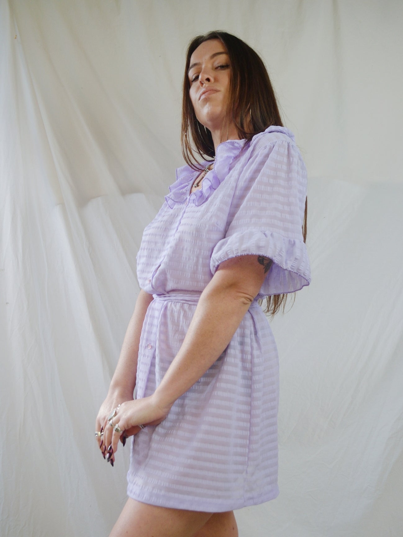 Vintage 70s Pastel Purple Mini Slip Dress