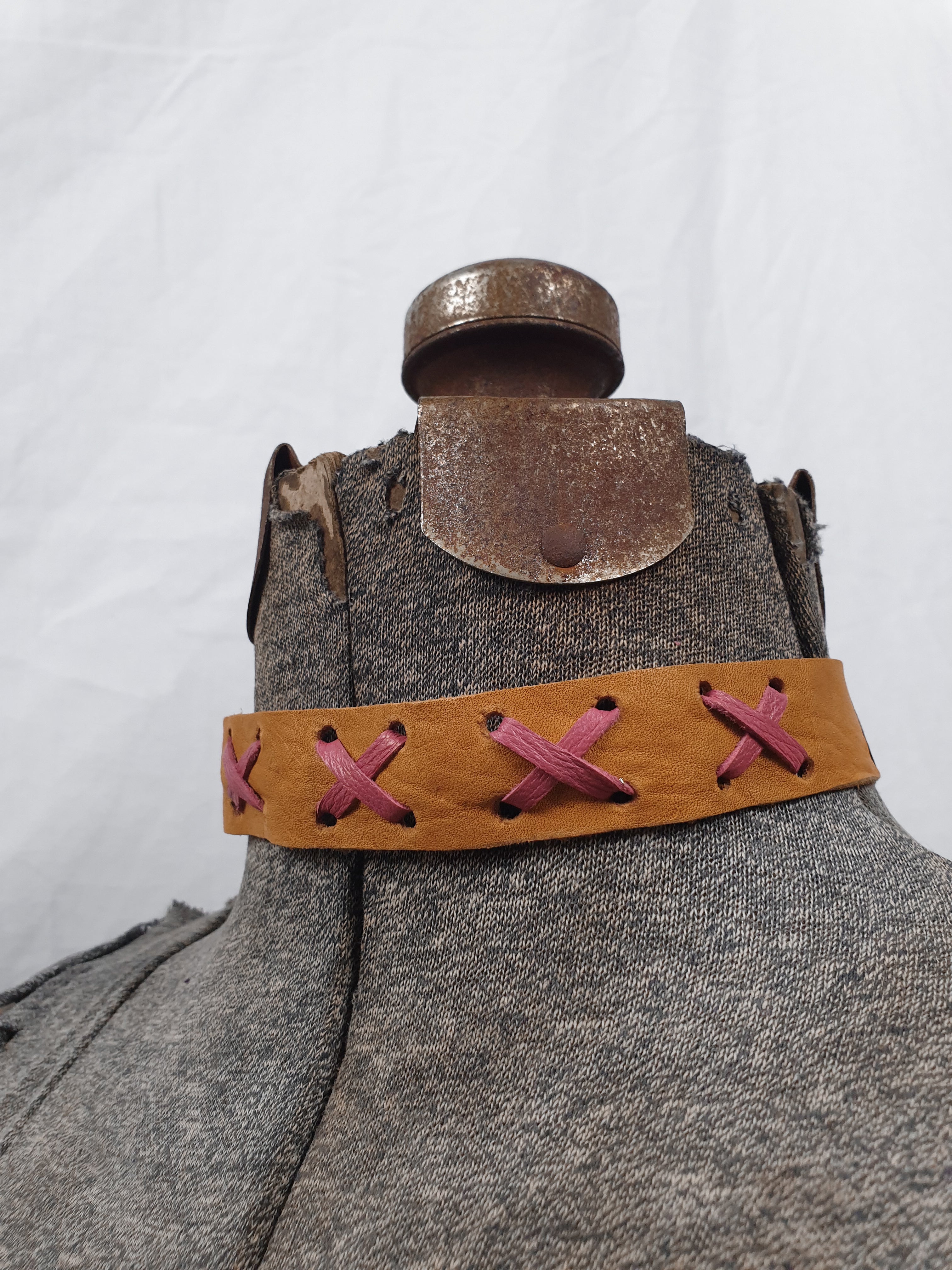 Vintage Pink & Tan Leather Choker