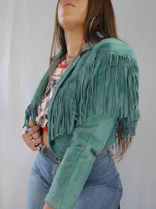 Studded Turquoise Suede Fringe Jacket