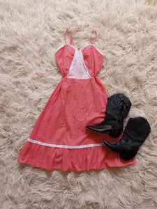 Vintage 1970s Red & White Spotty Midi Dress