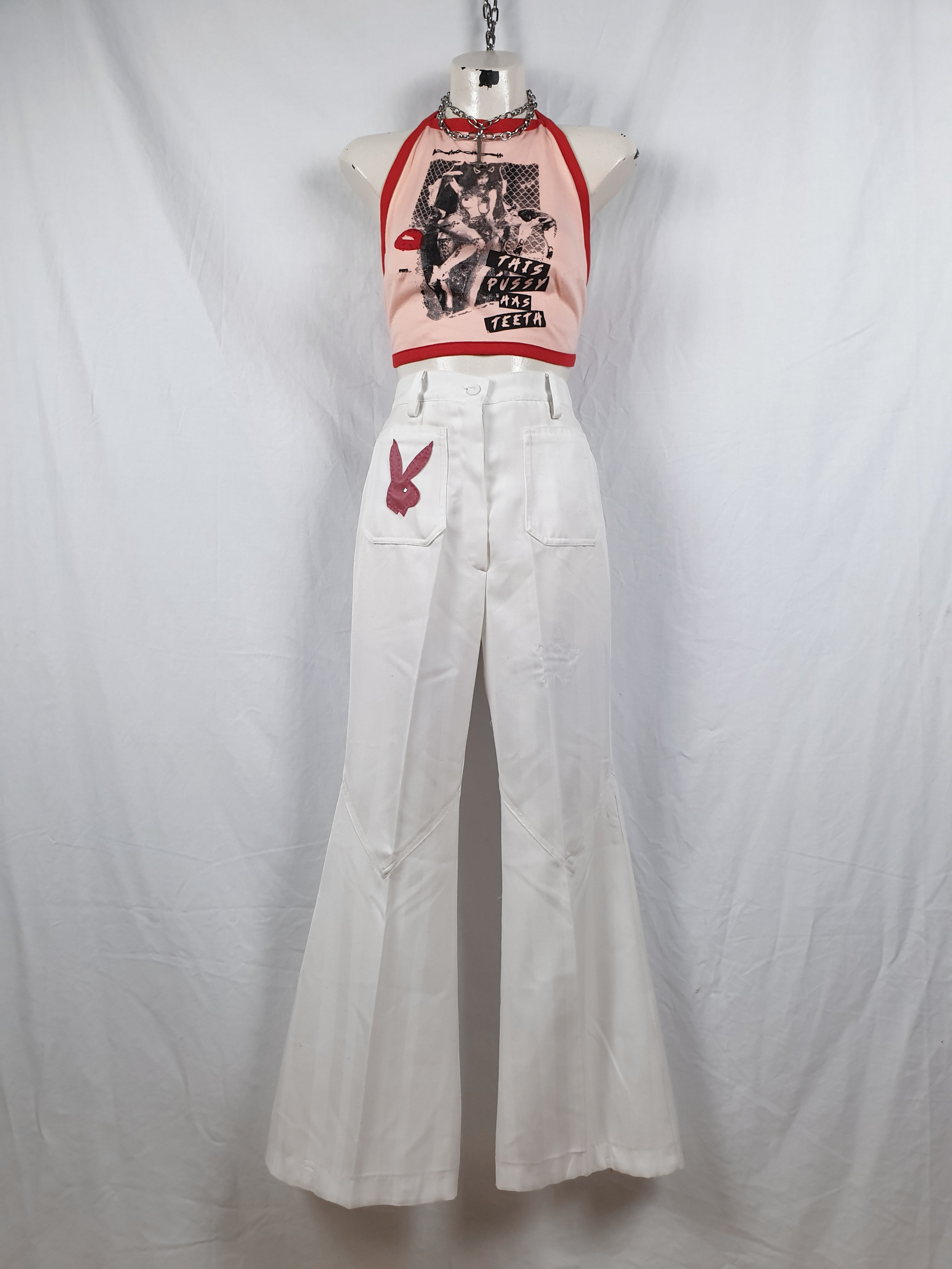Vintage 1970s White Bunny Flares