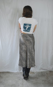 Vintage 1990s Satin Leopard Print Midi Skirt