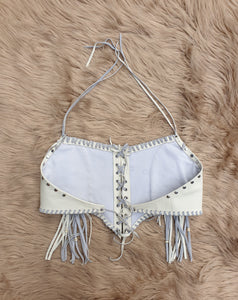 'Cheri' White & Blue Leather Corset Top